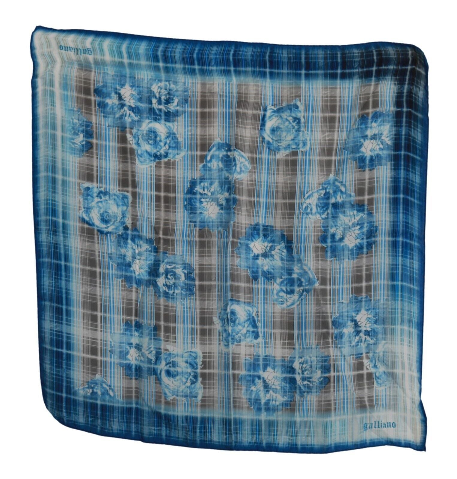 Blue Stripe Floral Printed Bandana Cotton Square Scarf