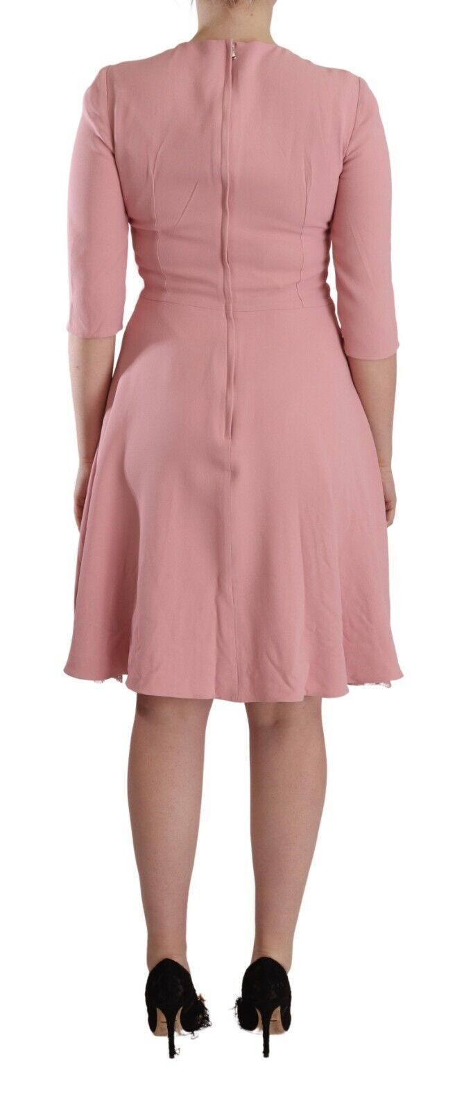 Pink 3/4 Sleeves Viscose Blend A-line Dress