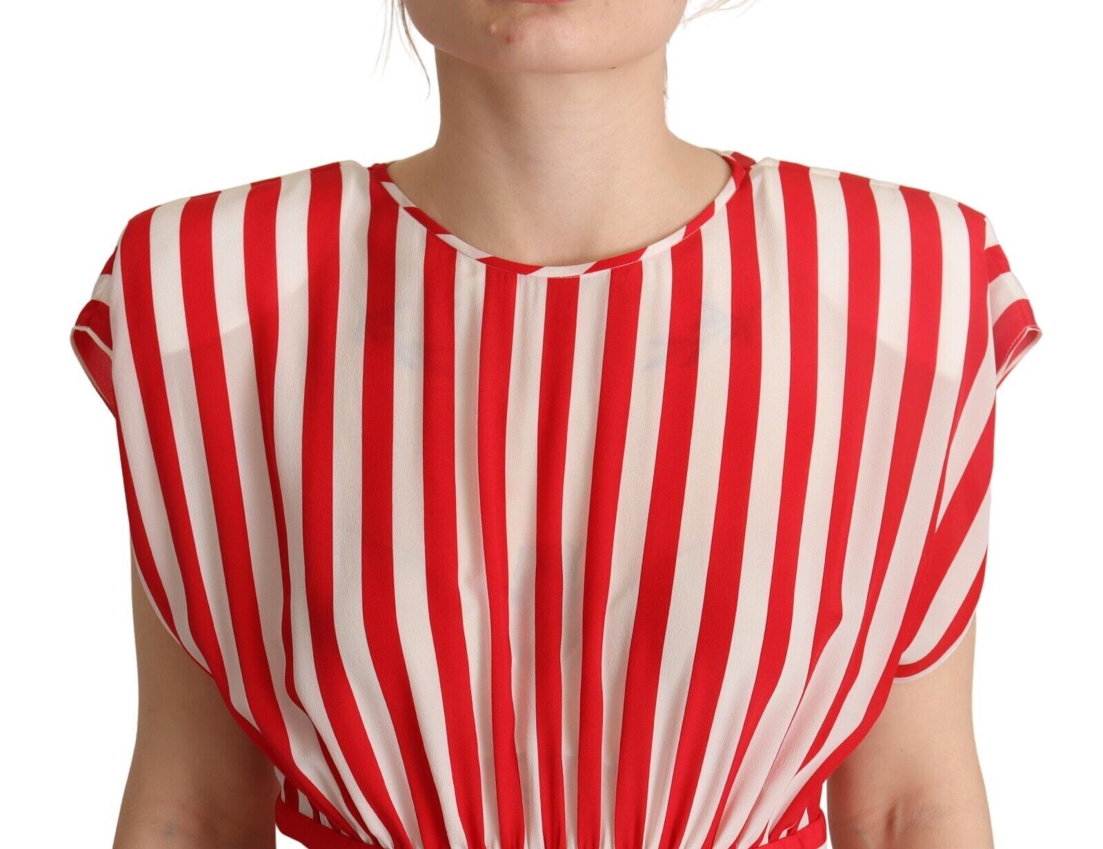 Red White Stripes Silk Mini A-line Dress