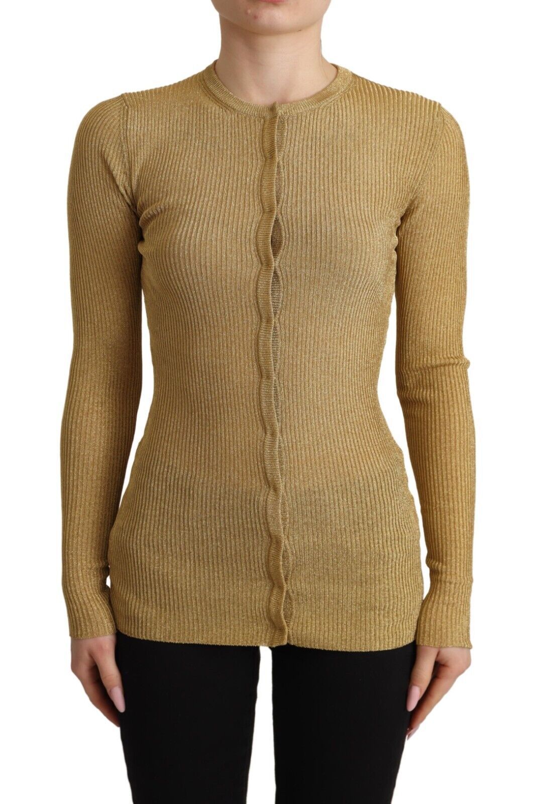 Gold Viscose Blend Buttons Cardigan Sweater