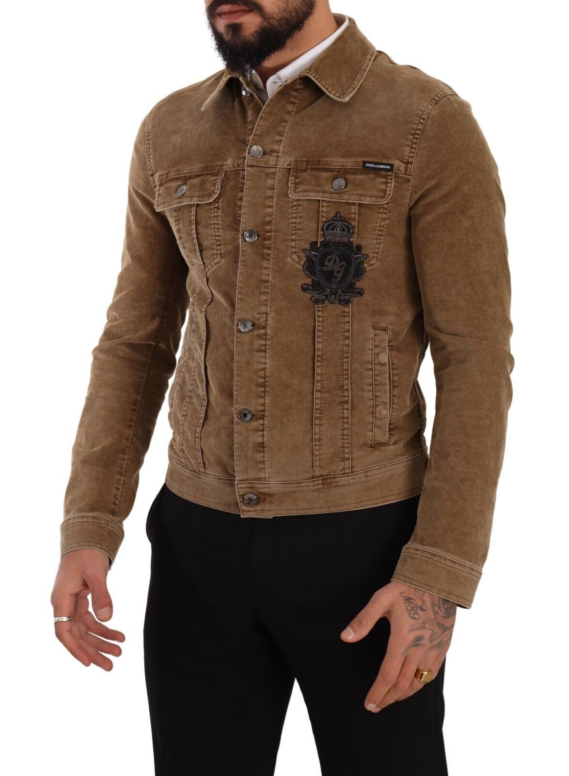 Brown Corduroy Cotton Logo Embroidery Jacket