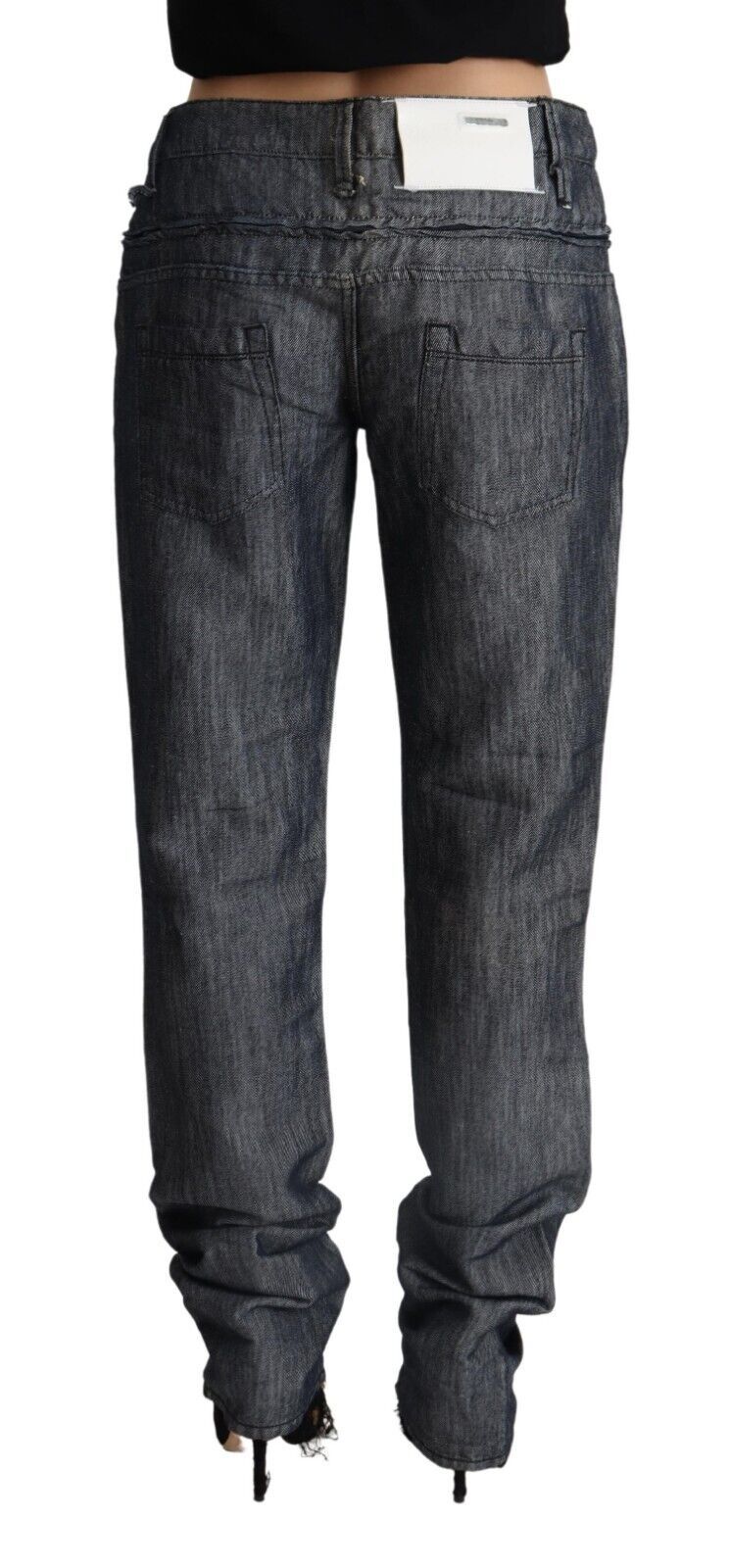 Dark Gray Ramie Mid Wide Waist Straight Denim Jeans