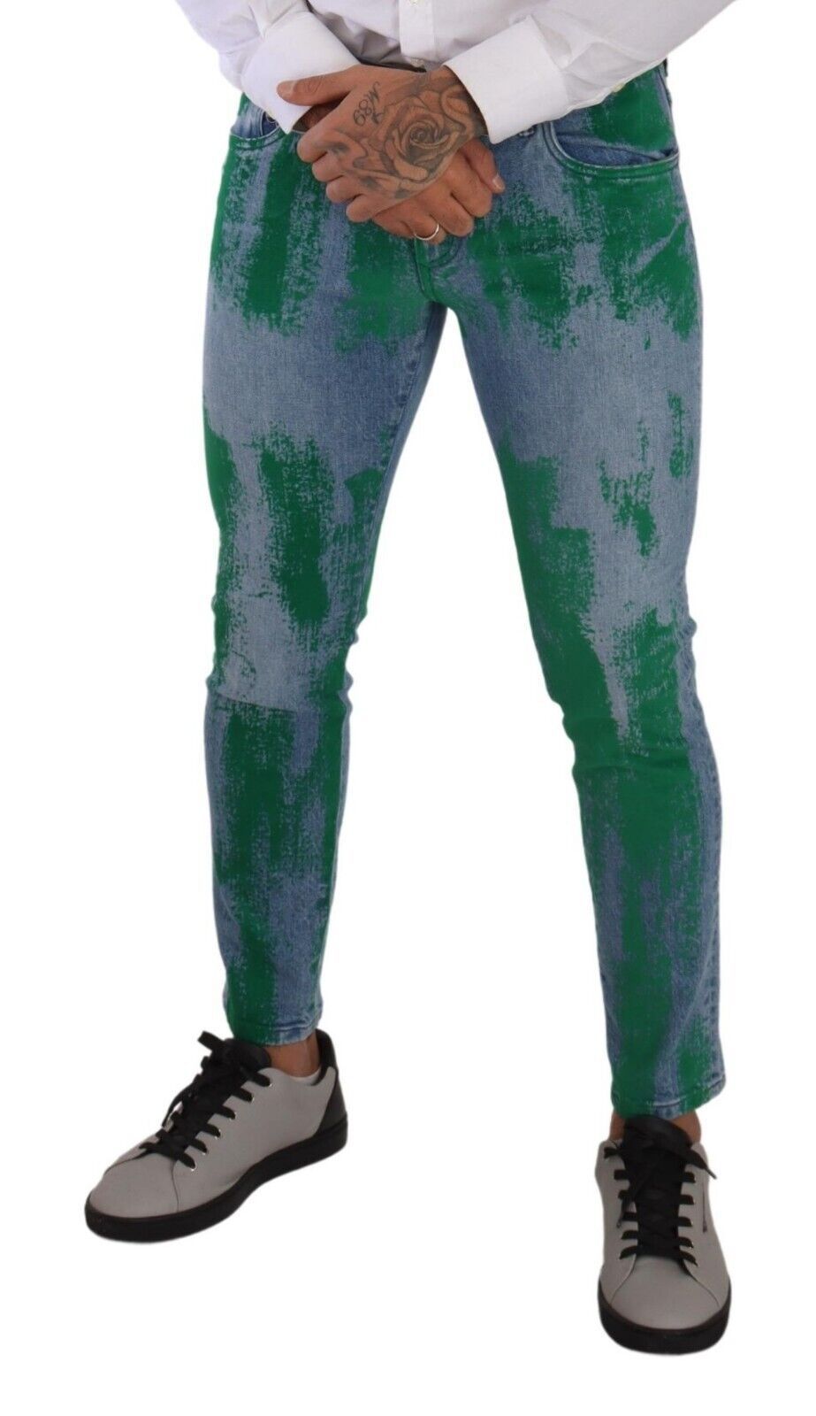 Blue Green Dye Cotton Skinny Denim Jeans