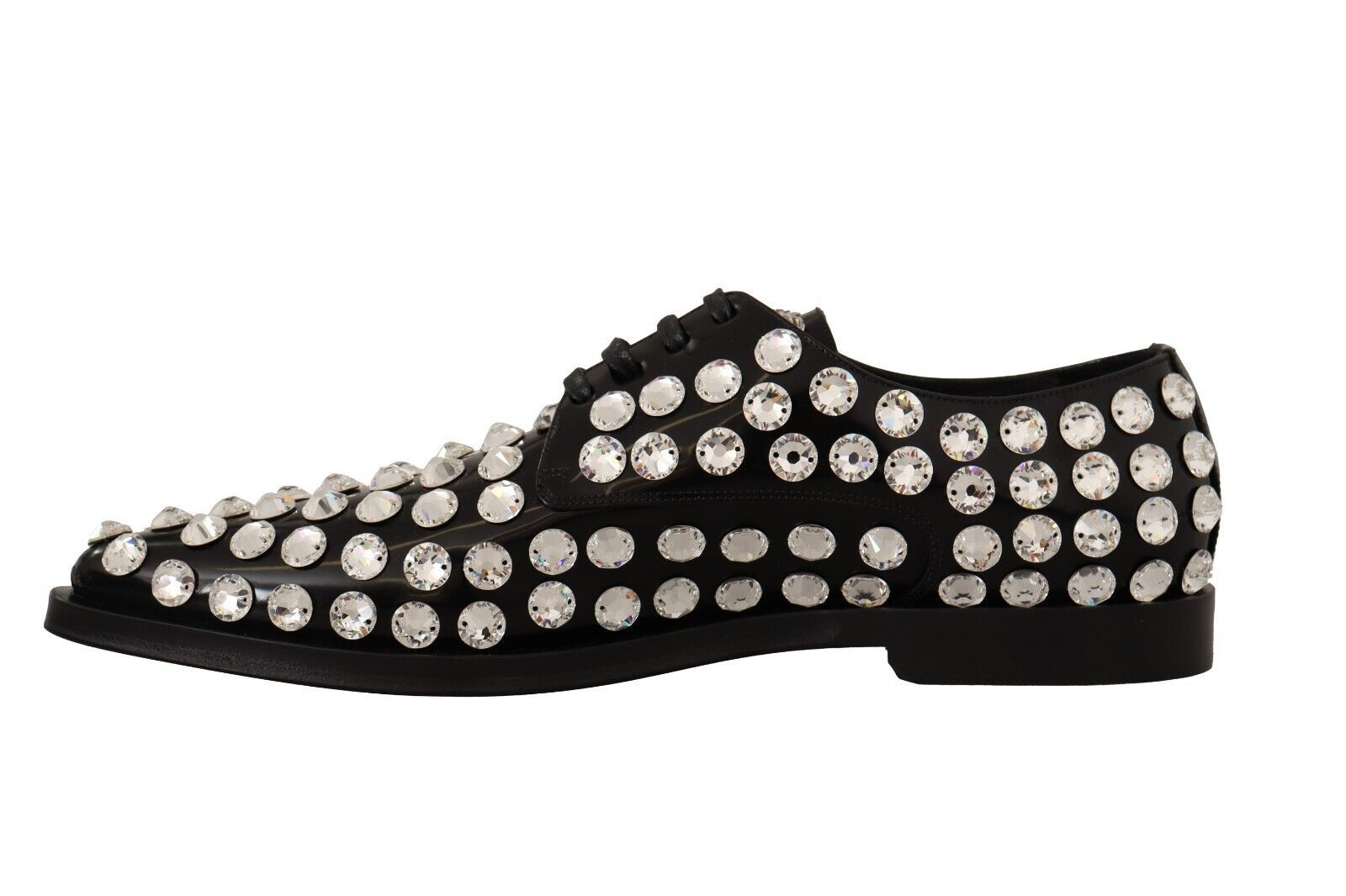 Black Leather Crystals Lace Up Formal Shoes