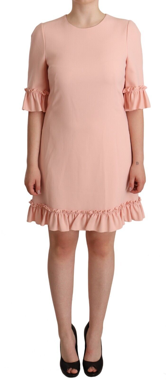 Pink Ruffled Sleeves Viscose Sheath Dress