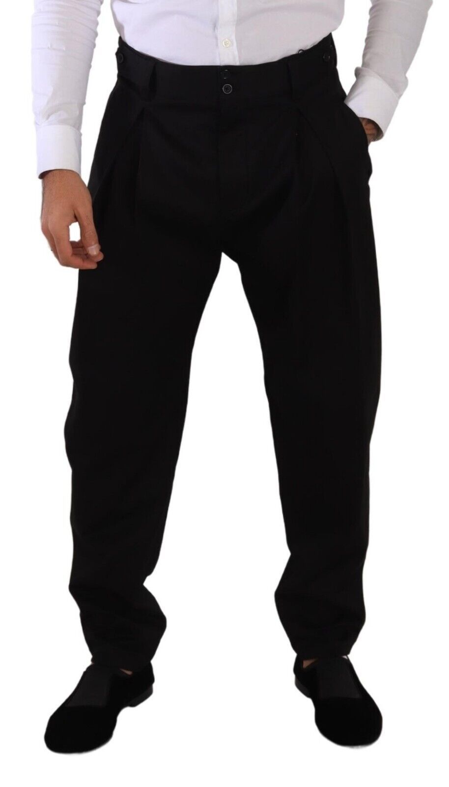 Black Cotton High Waist Men Trouser Dress Pants