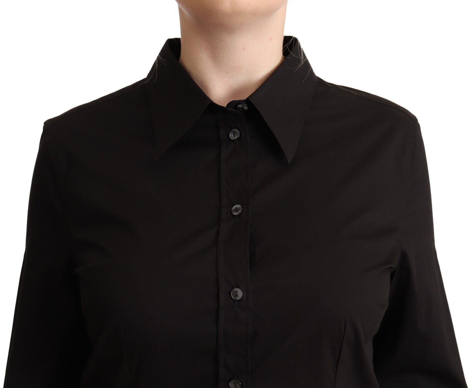 Black Cotton Collared Long Sleeves Shirt Top