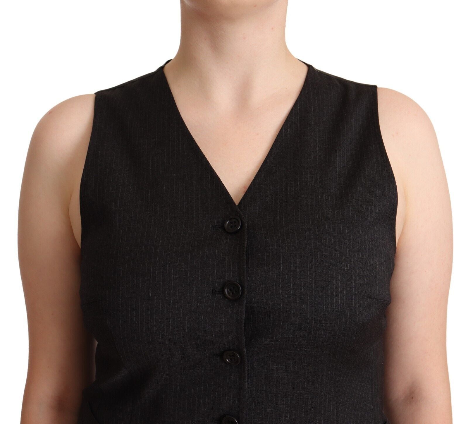 Black Button Down Sleeveless Vest  Viscose Top