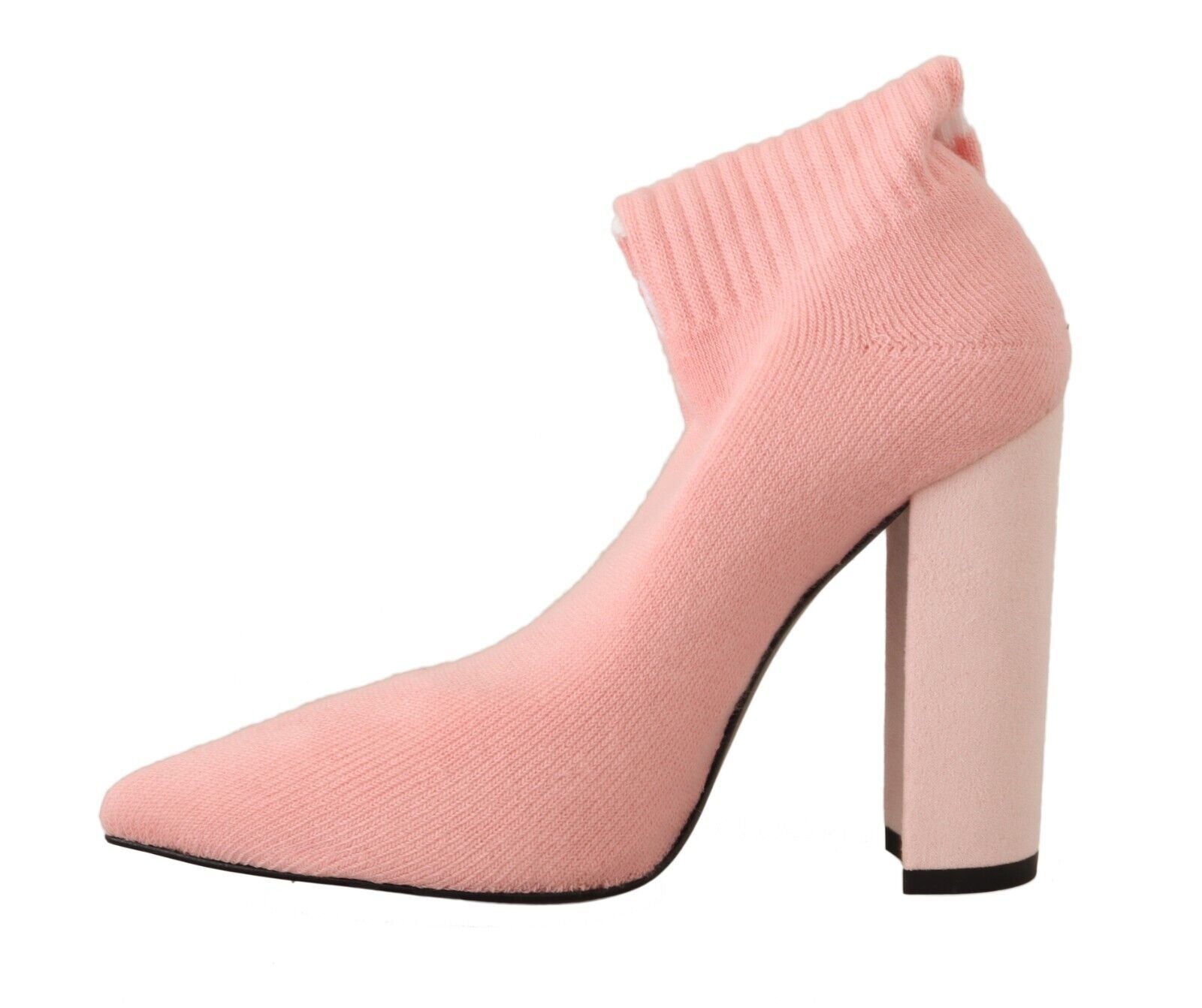 Pink Suede Logo Socks Block Heel Ankle Boots Shoes