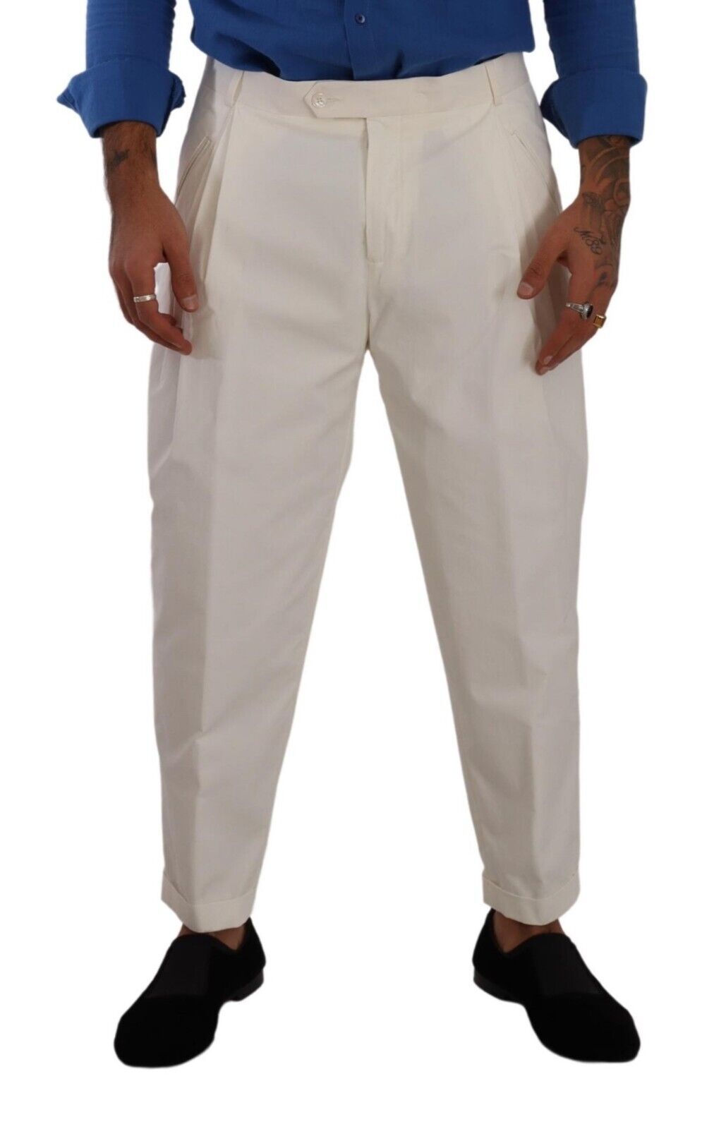 White Cotton Tapered Men Trouser Dress Pants