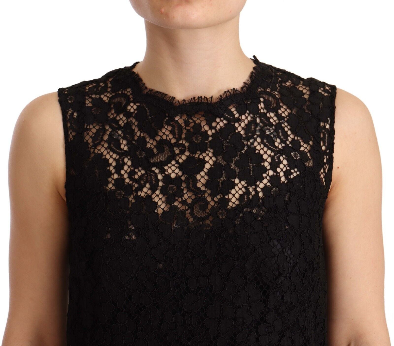 Black Floral Lace Sheath Sleeveless Mini Dress