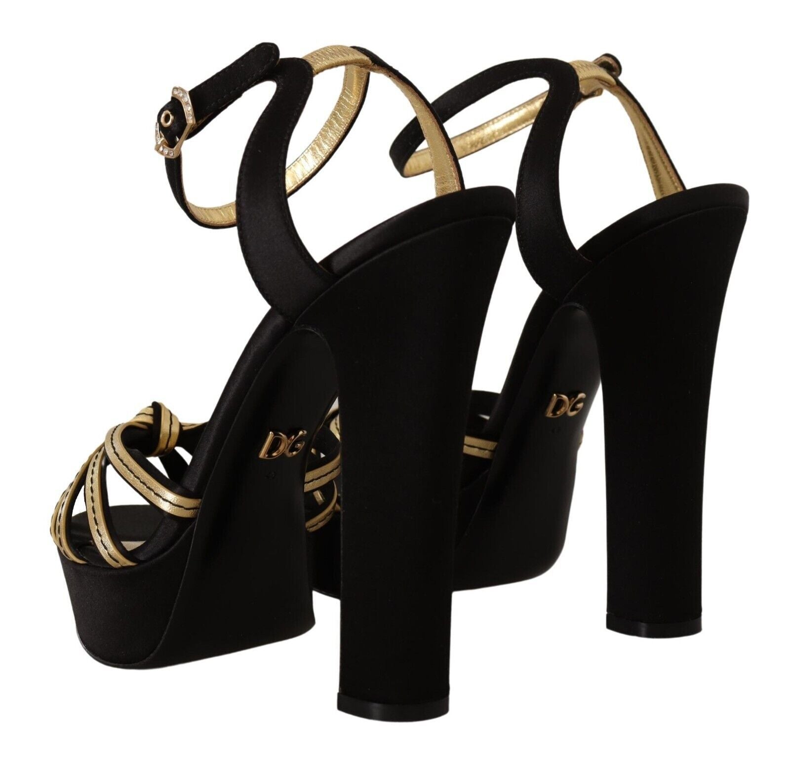 Black Gold Viscose Ankle Strap Heels Sandals Shoes