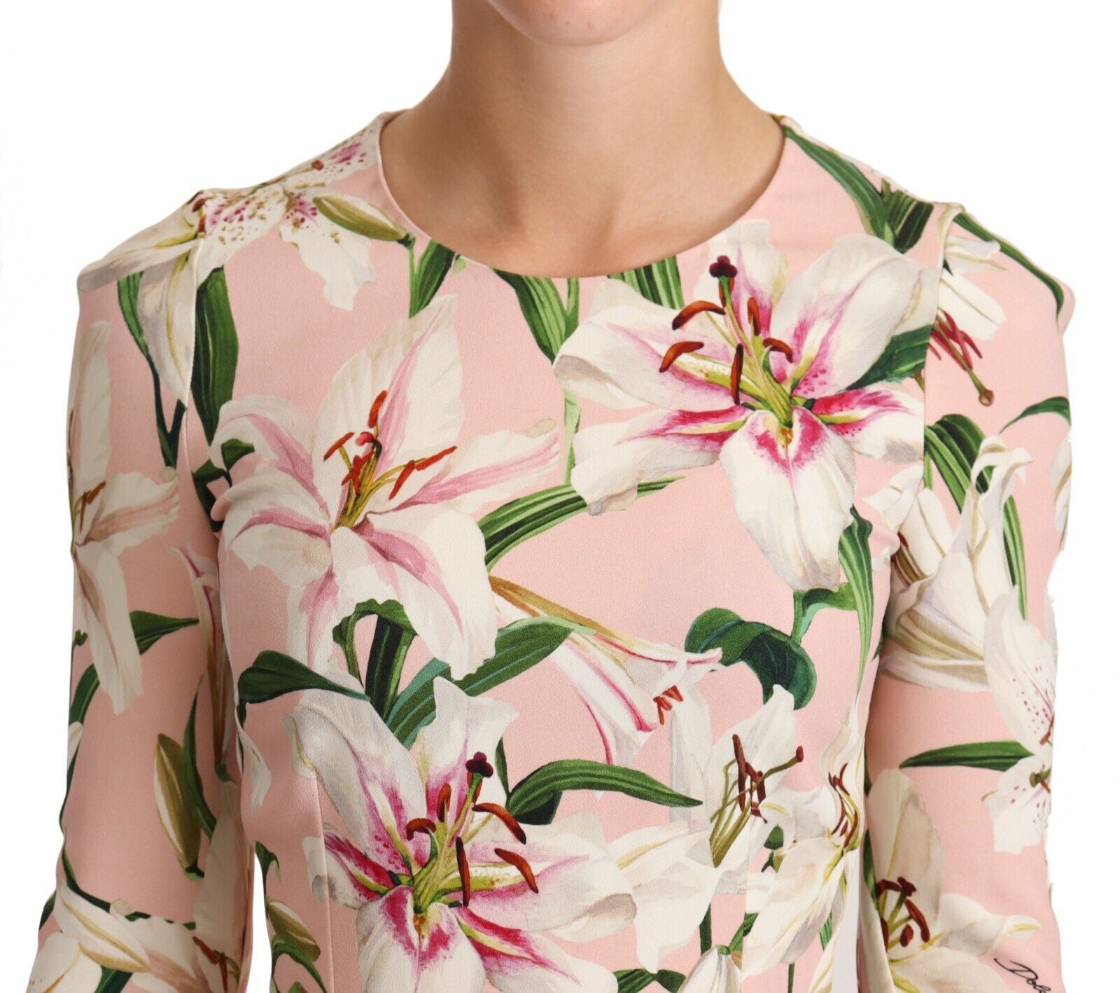 Pink Lily Print Viscose Long Sleeves Blouse