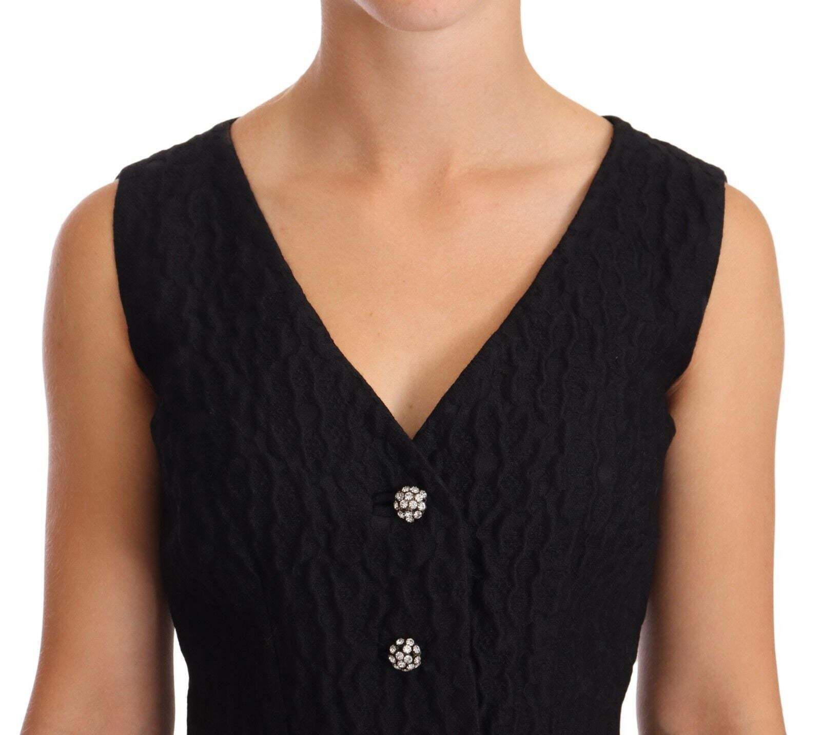 Black Button Crystal Sleeveless Sheath Dress