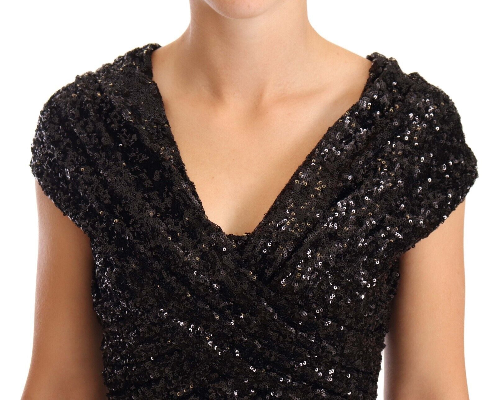 Black Sequined Open Shoulder Long Gown Dress