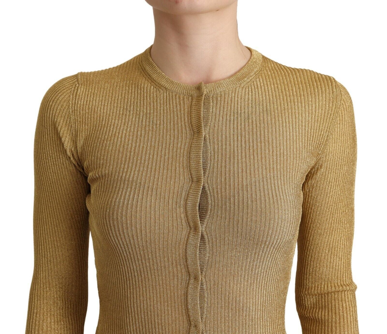 Gold Viscose Blend Buttons Cardigan Sweater