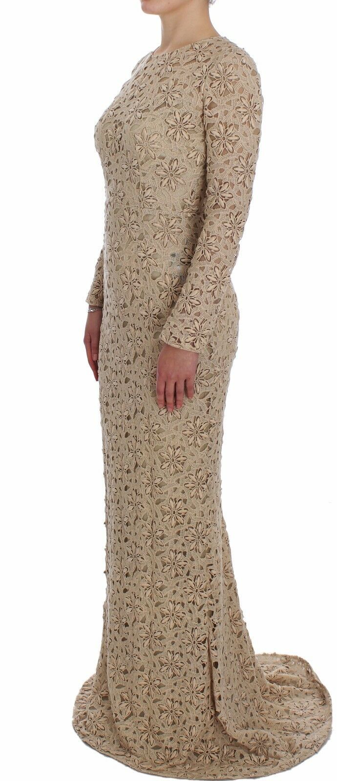 Beige Floral Lace Sheath Maxi Dress