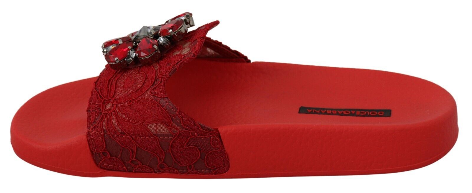 Red Lace Crystal Sandals Slides Beach Shoes