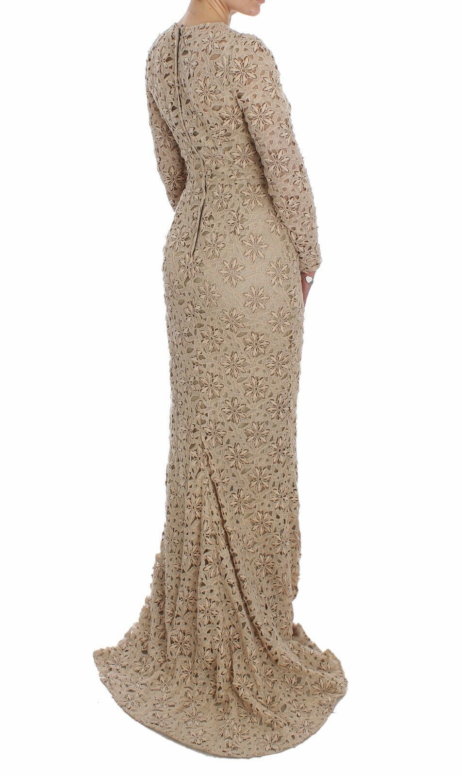 Beige Floral Lace Sheath Maxi Dress