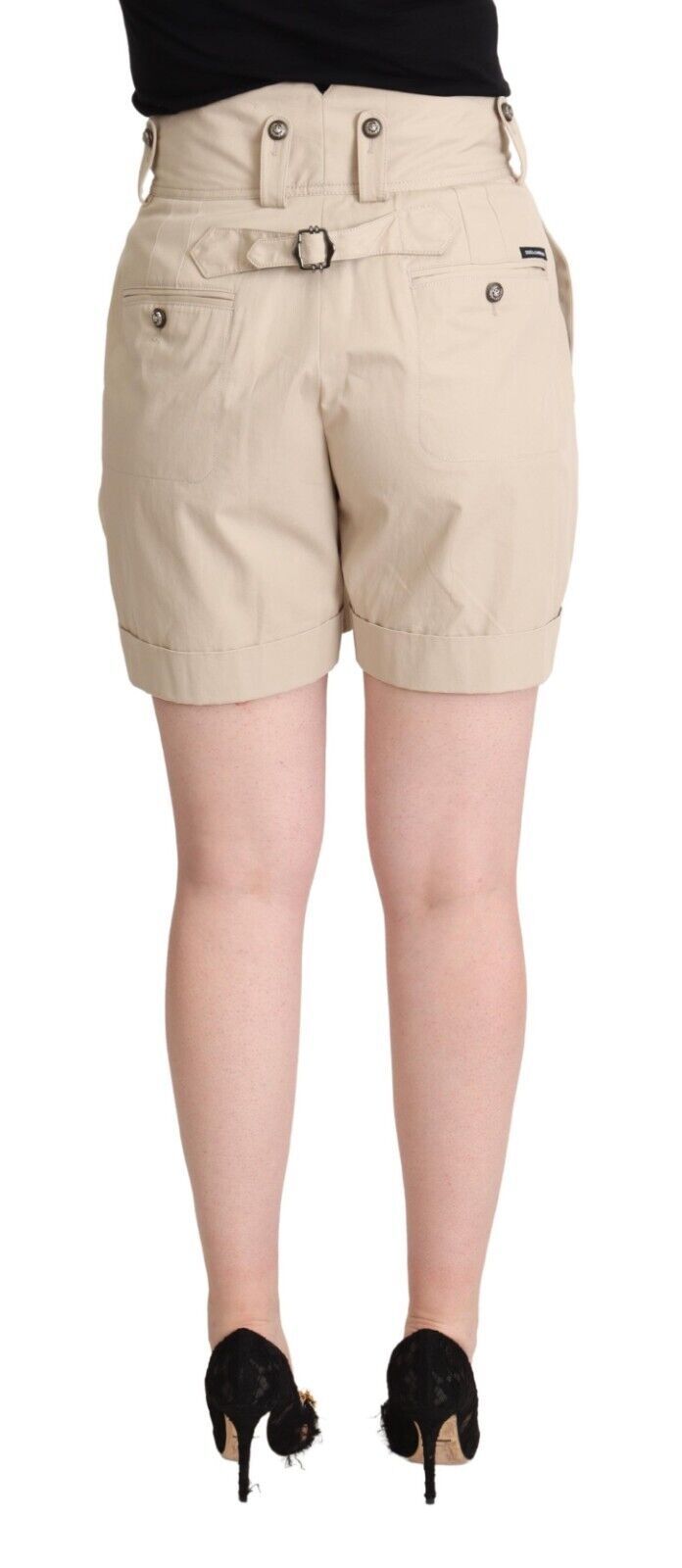 Beige Cotton High Waist Trouser Cargo Shorts