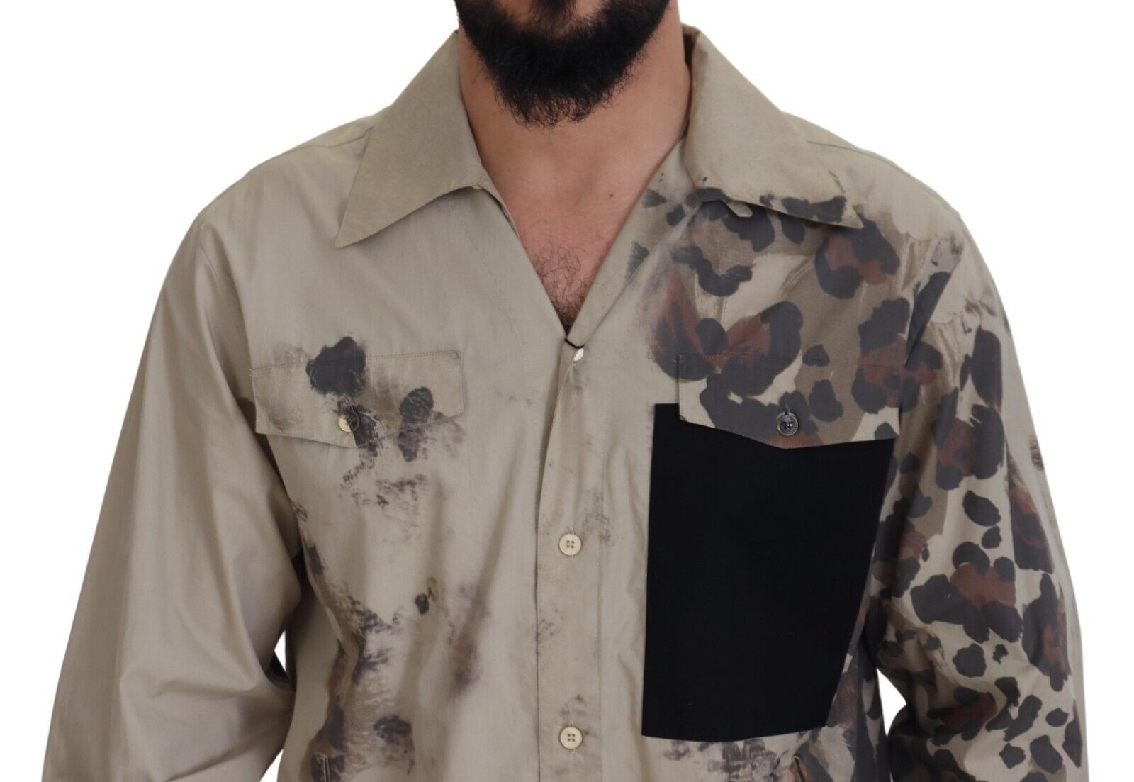 Beige Camouflage Cotton Long Sleeves Shirt