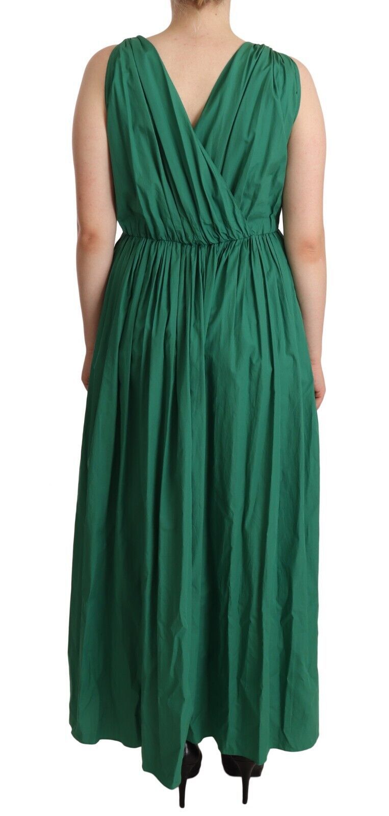 Green Cotton Sleeveless V-neck Dress