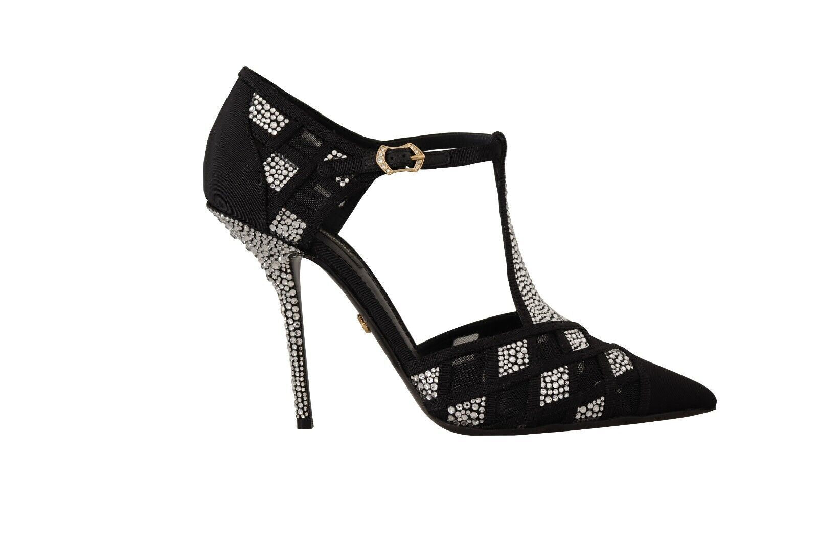 Black Crystals T-strap Heels Pumps Shoes