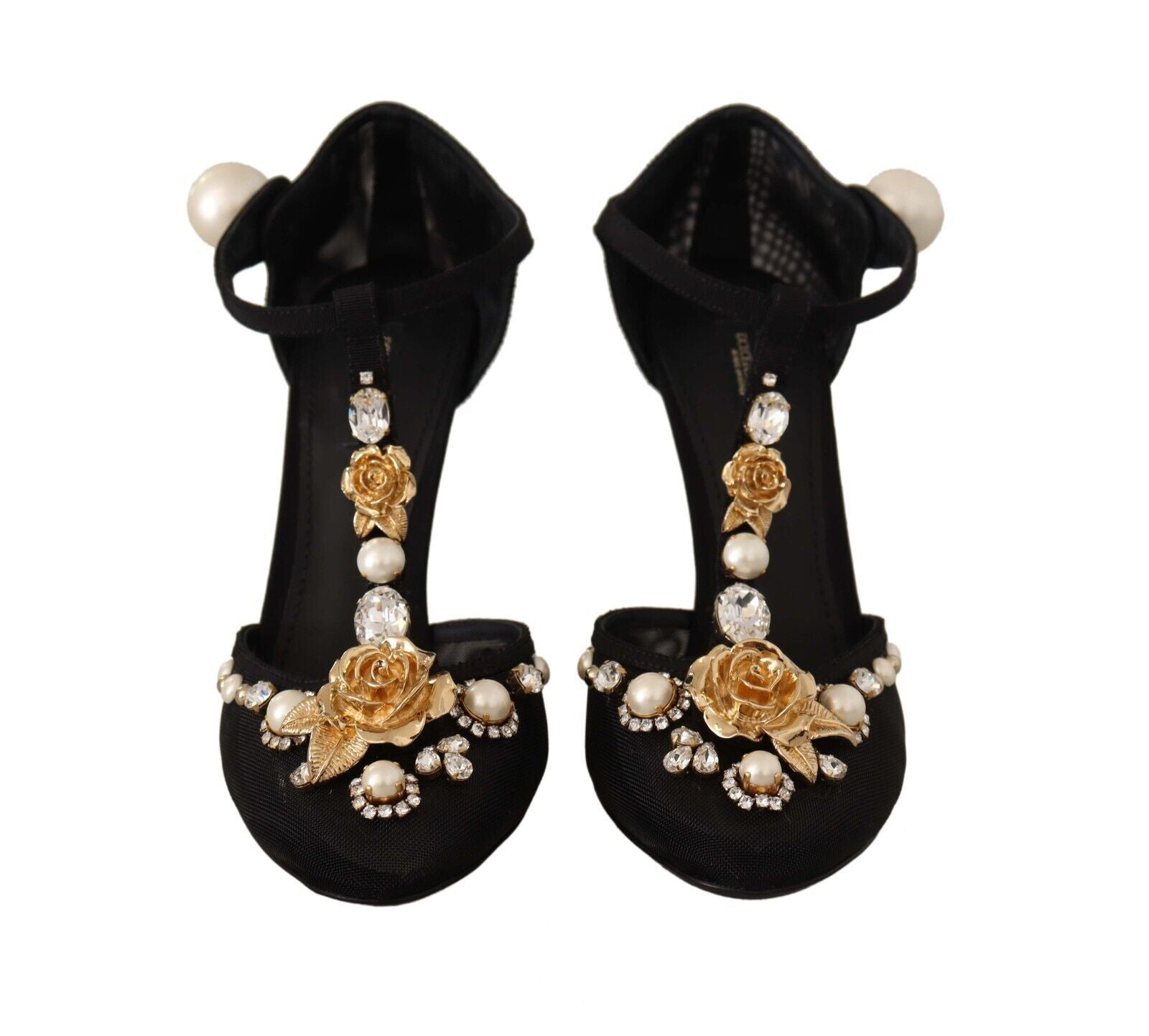 Black Faux Pearl Crystal Vally Heels Sandals Shoes