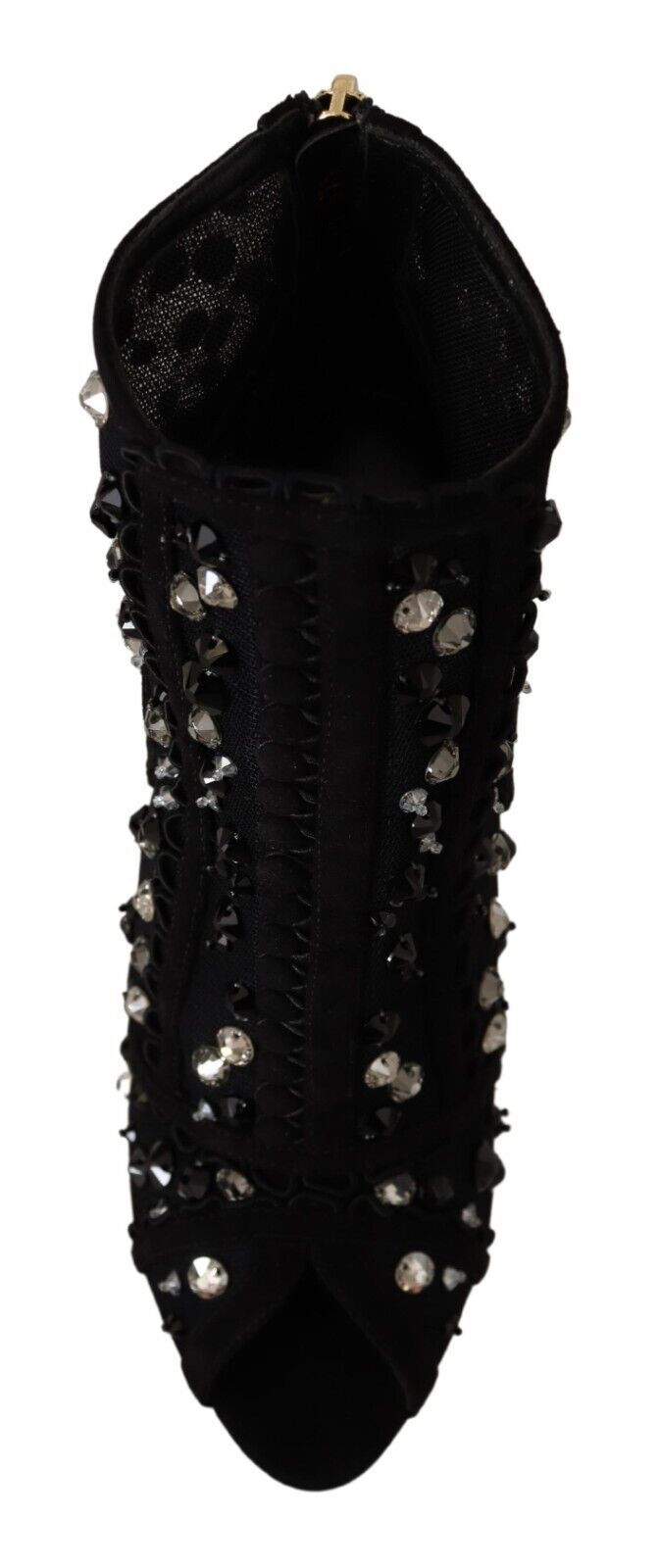 Black Crystals Heels Zipper Short Boots Shoes