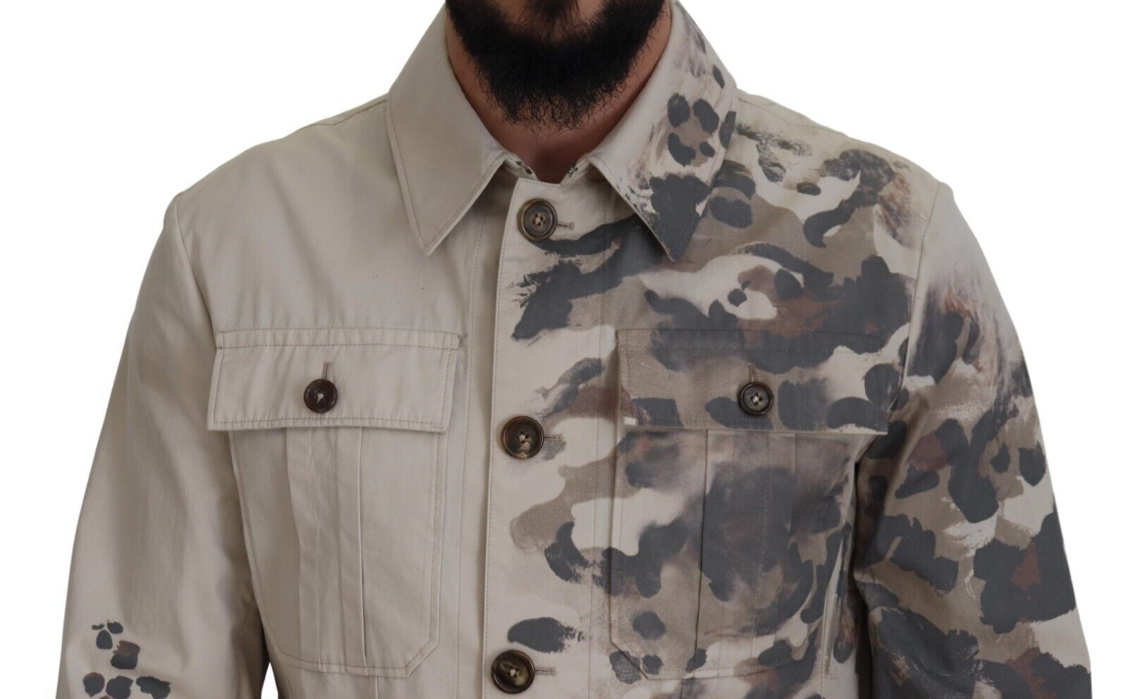 Beige Camouflage Cotton Long Sleeves Casual Shirt