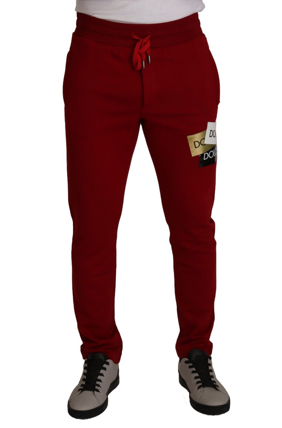 Red Cotton Logo Patch Sweatpants Jogging Pants