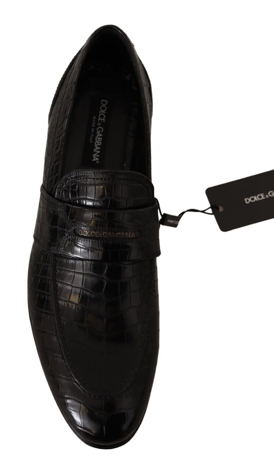 Black Crocodile Leather Slip On Moccasin Shoes