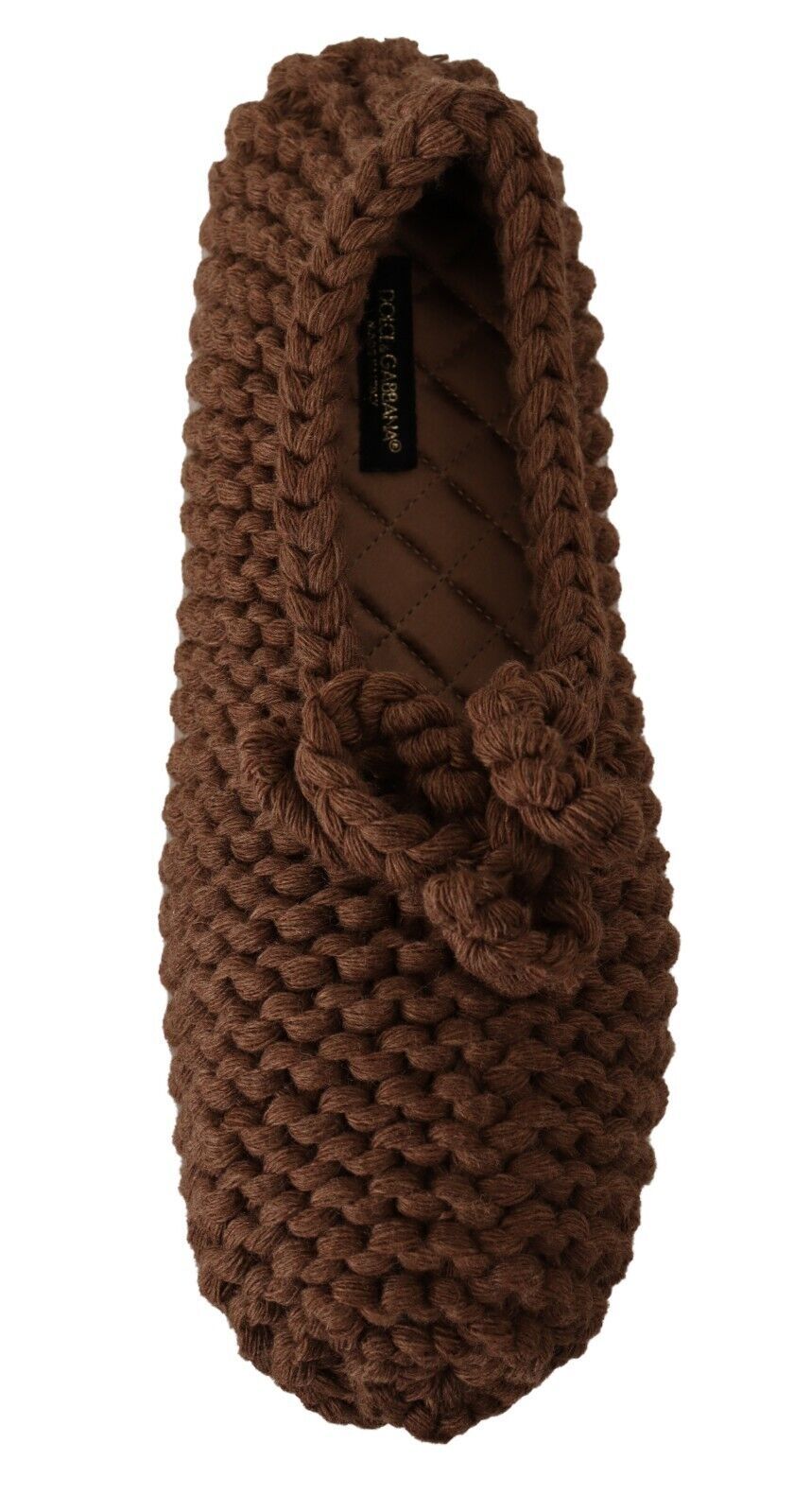 Brown Slip On Ballerina Flats Wool Knit Shoes