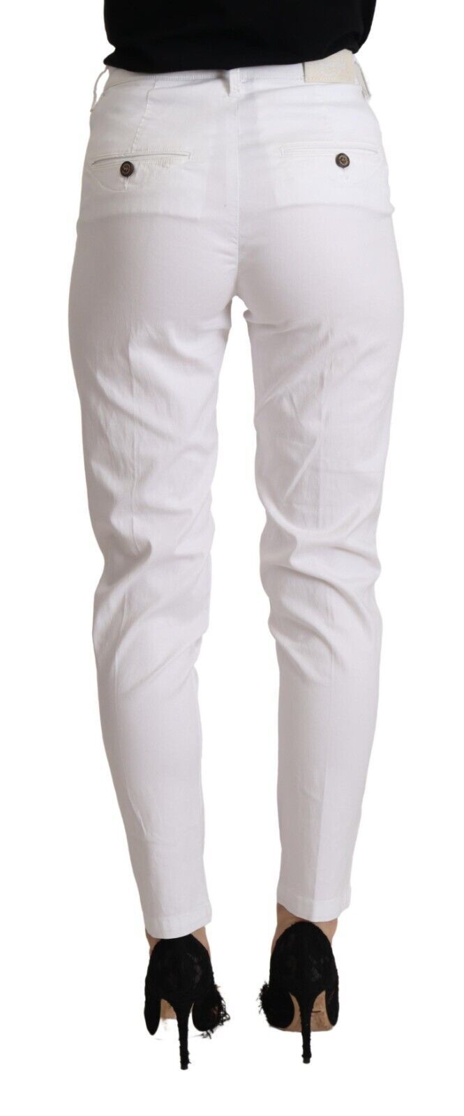 White Mid Waist Lyocell Skinny Cropped Pants