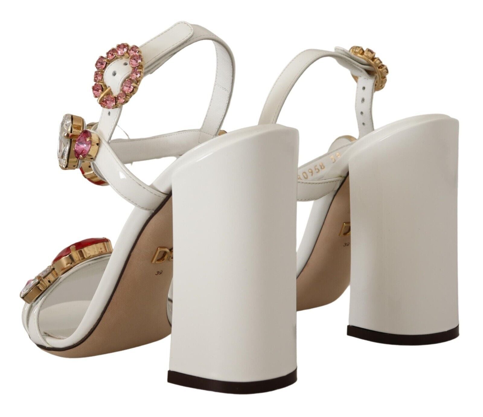 White Leather Crystal Keira Heels Sandals Shoes