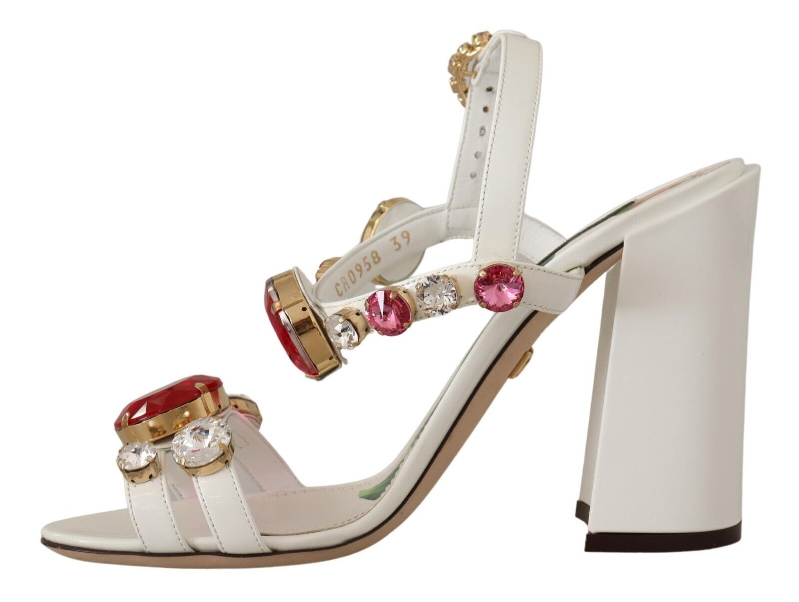 White Leather Crystal Keira Heels Sandals Shoes