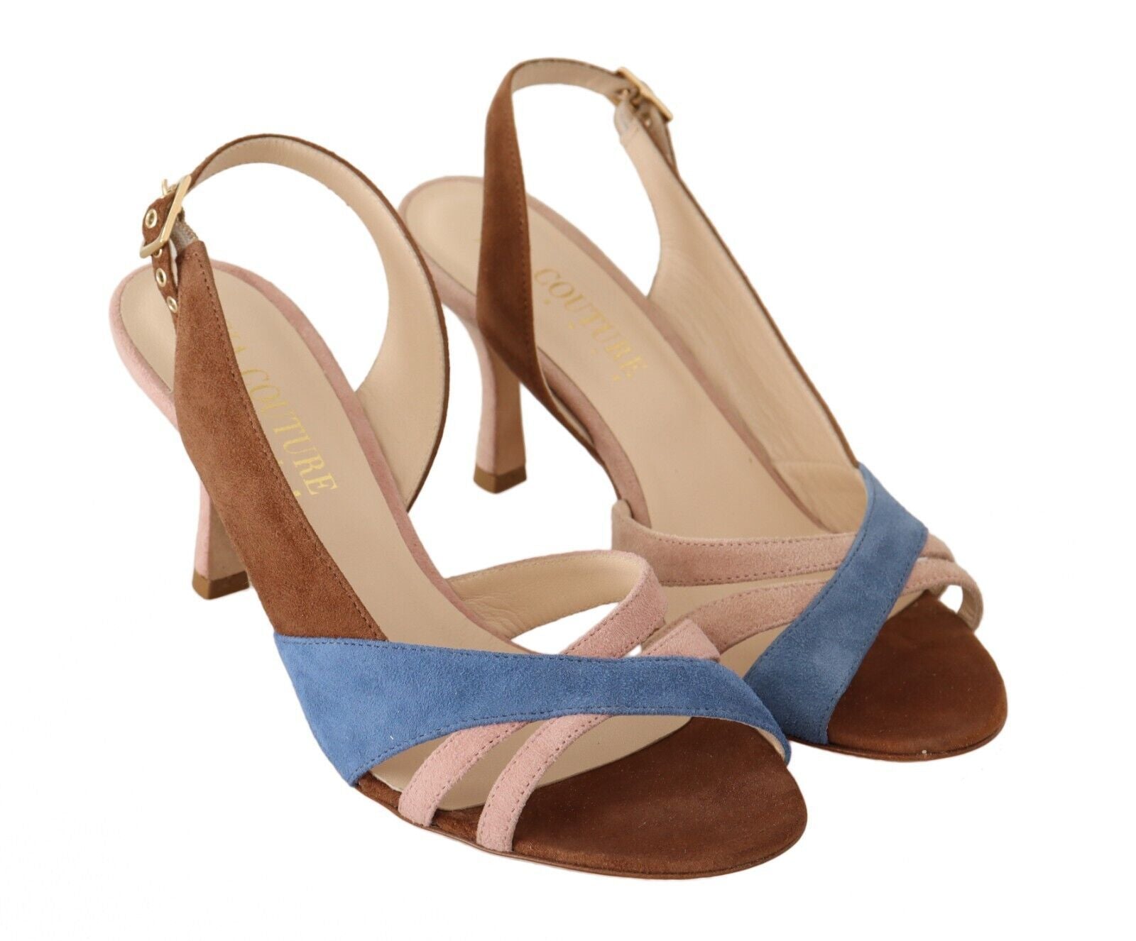 Multicolor Suede Leather Slingback Heels Sandals Shoes