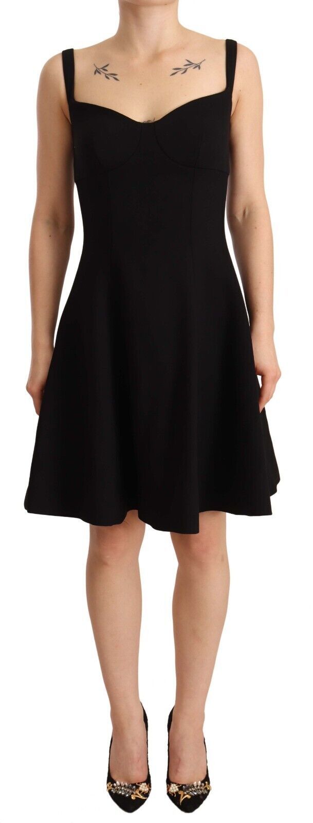 Black Fit Flare Wool Stretch Sheath Dress