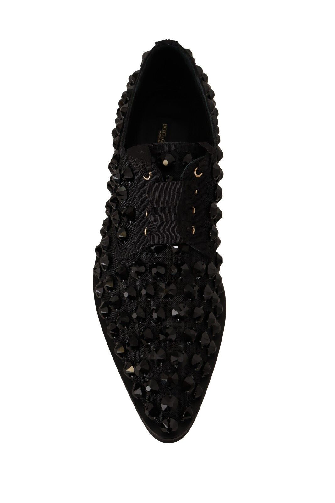 Black Lace Up Studded Formal Flats Shoes