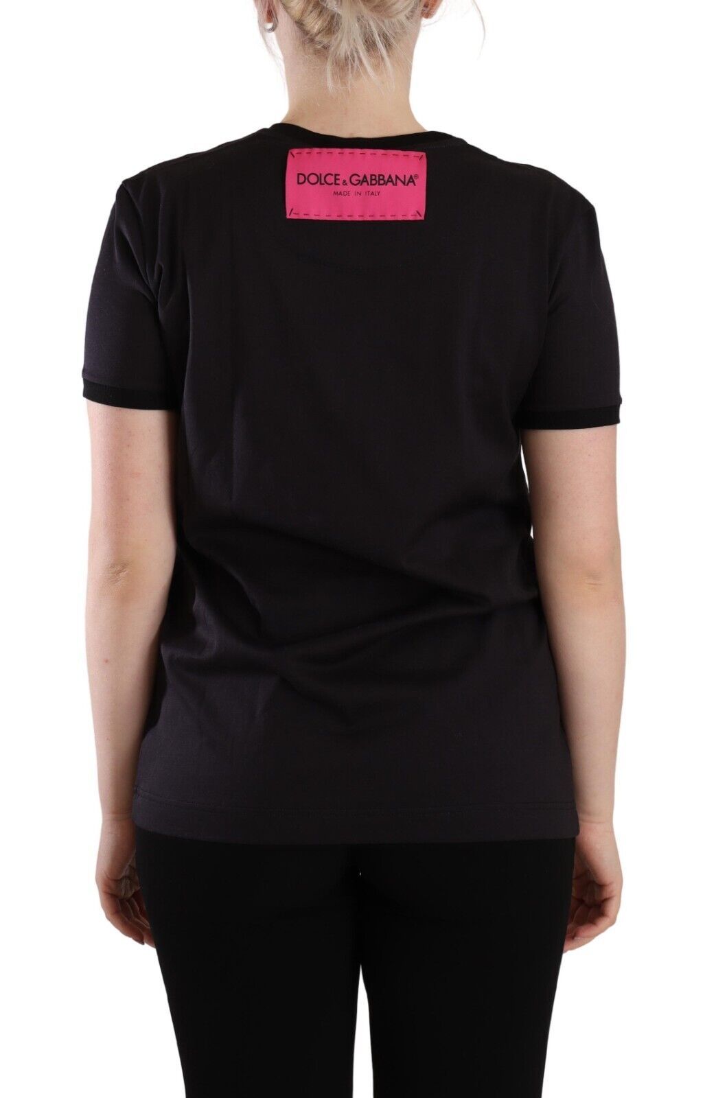 Black Logo Print Cotton Crew Neck Tee T-shirt