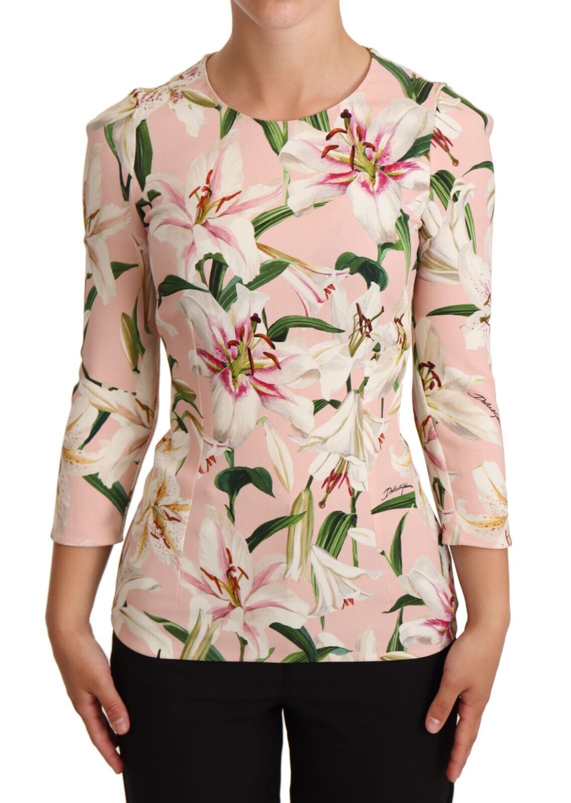 Pink Lily Print Viscose Long Sleeves Blouse