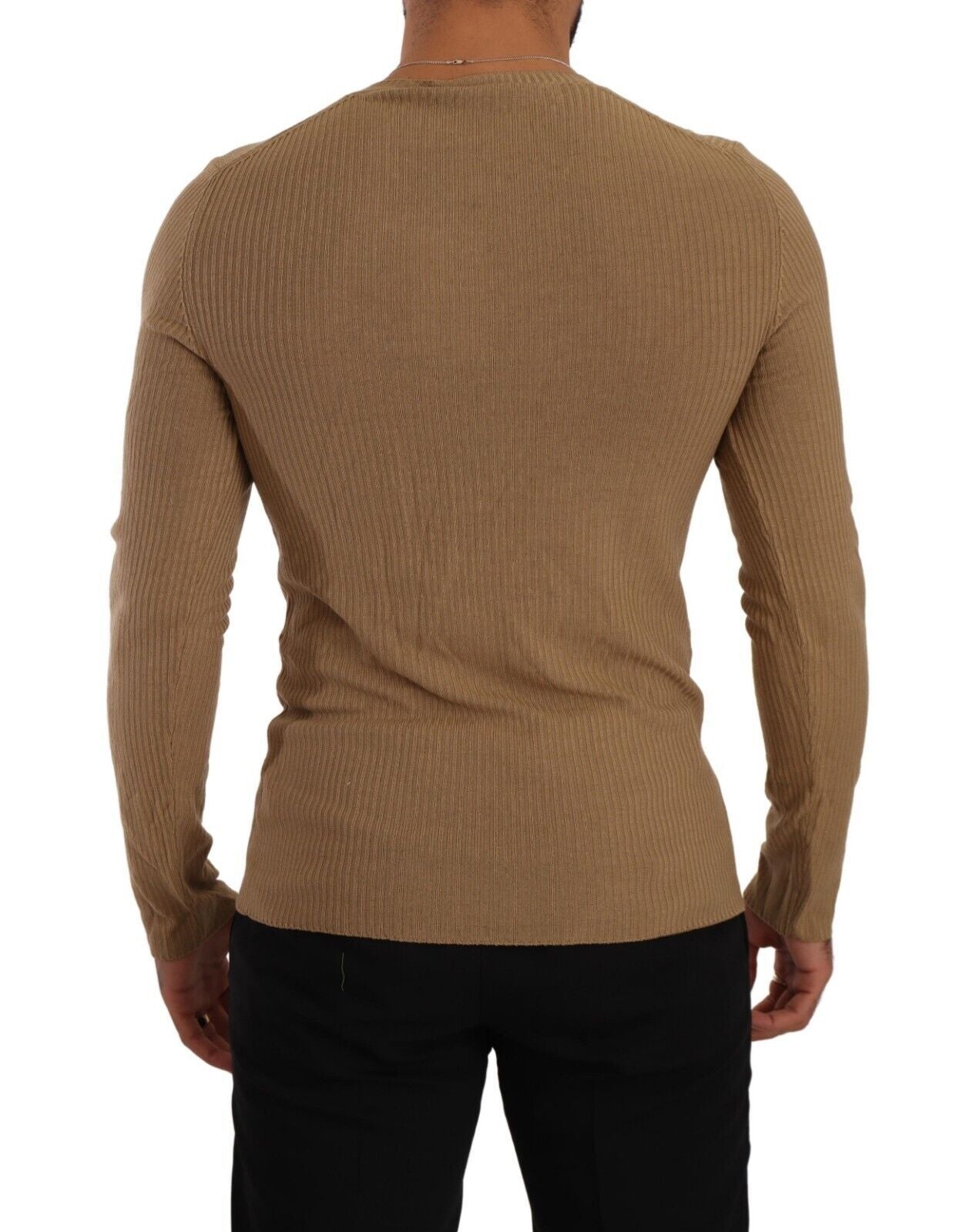 Brown Wool Knit V-neck Men Pullover Sweater