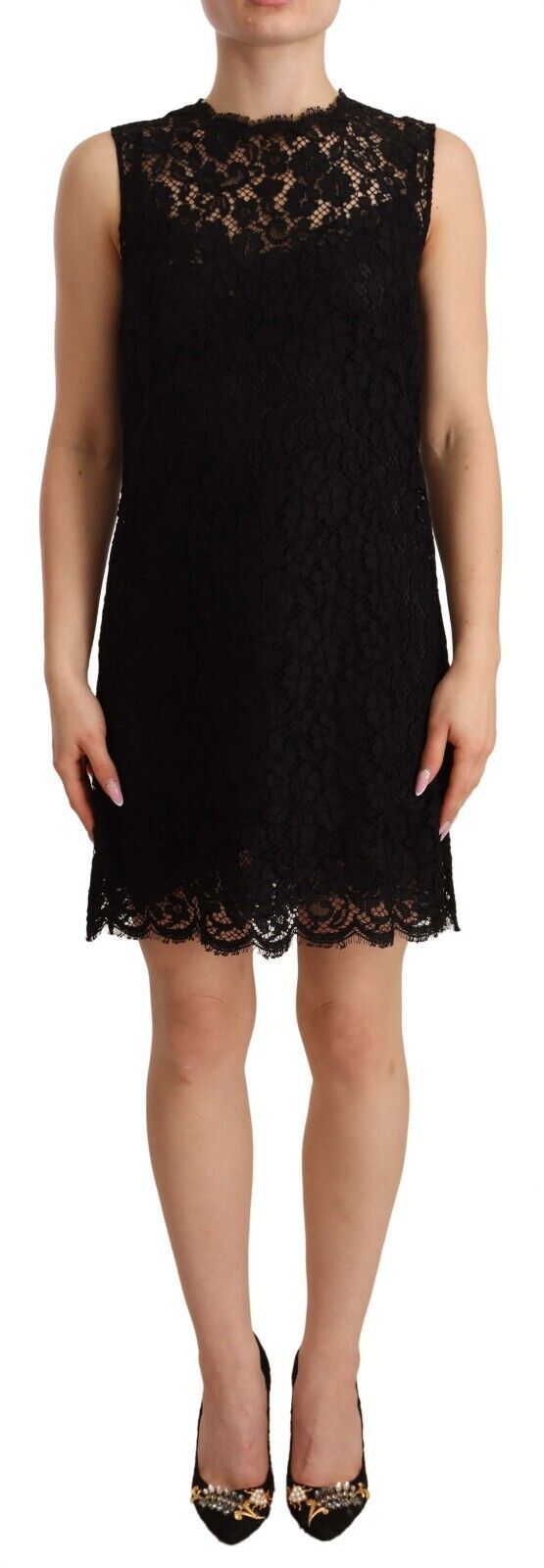 Black Floral Lace Sheath Sleeveless Mini Dress