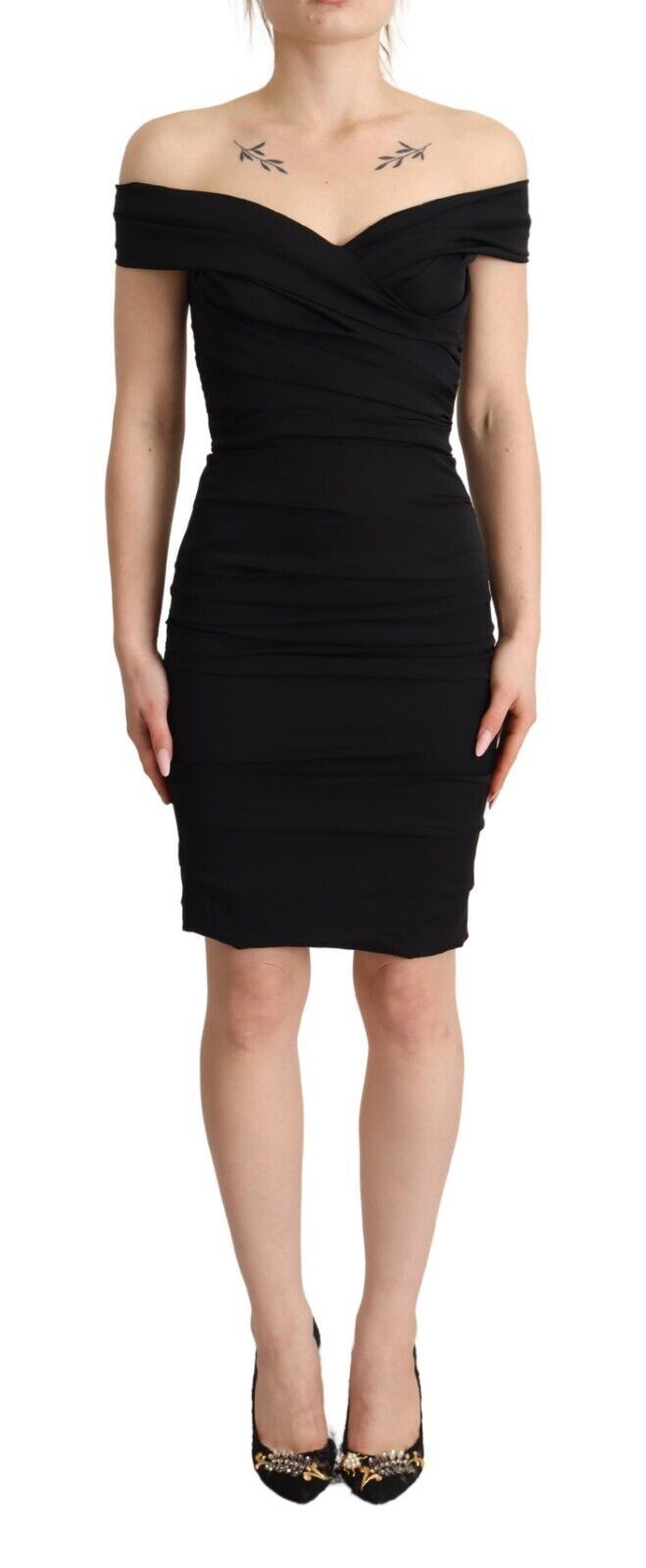 Bodycon Black Silk Off Shoulder Sheath Bodycon Dress