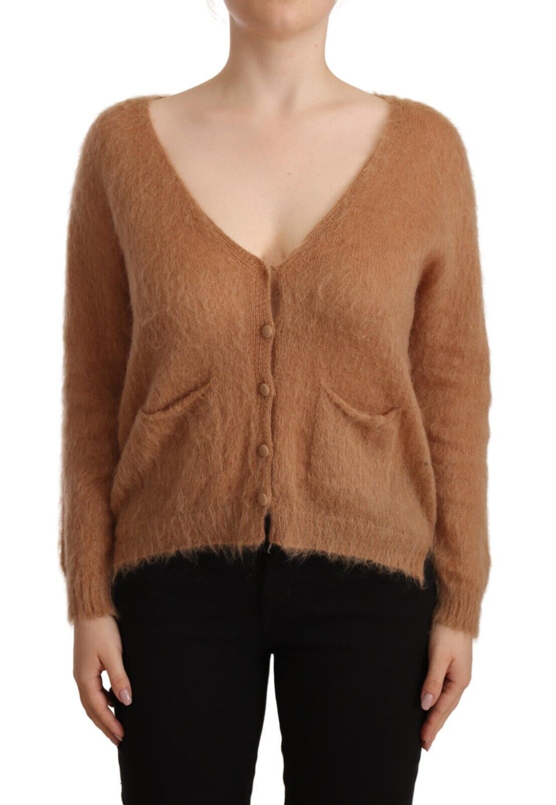 Brown Cardigan V-Neck Long Sleeve Sweater