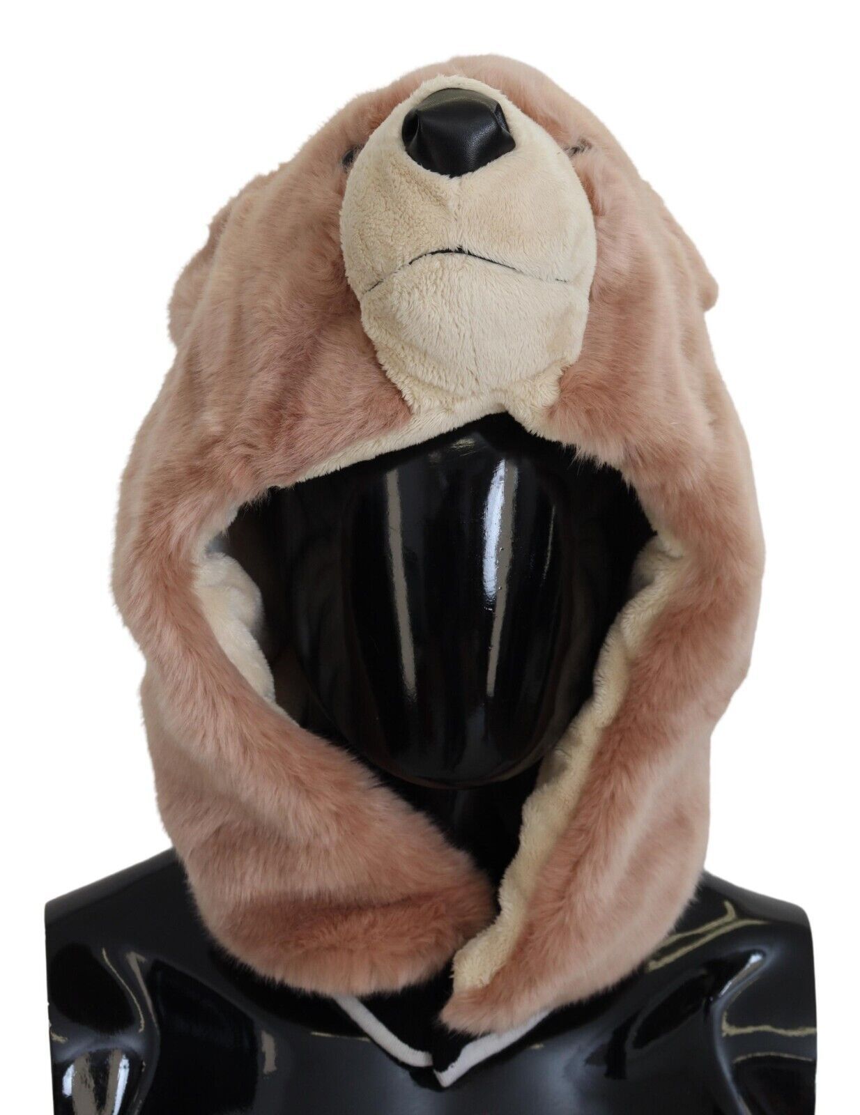 Beige Bear Fur Whole Head Cap One Size Polyester Hat