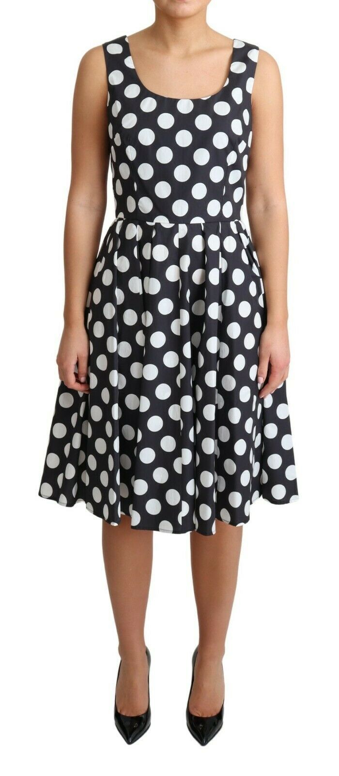 Blue Polka Dotted Cotton A-Line Dress