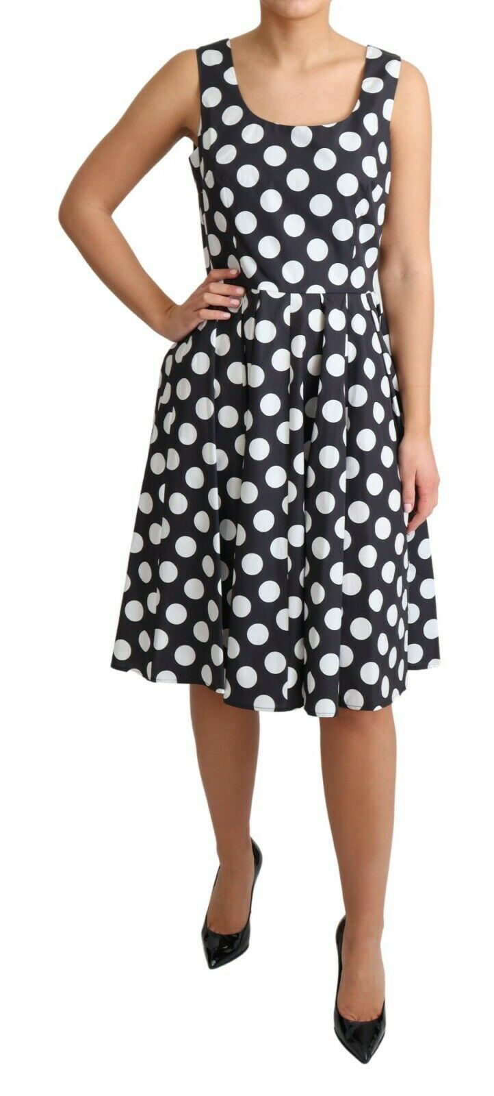 Blue Polka Dotted Cotton A-Line Dress