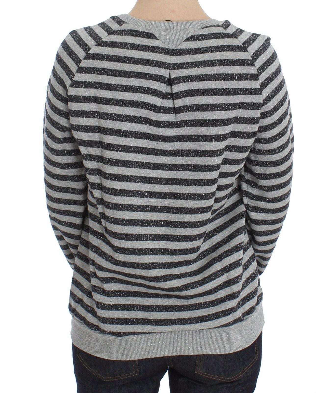 Gray Striped Cotton Crewneck Sweater