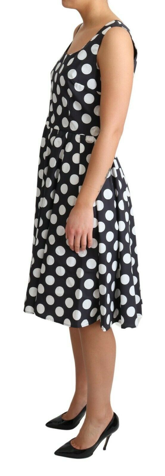 Blue Polka Dotted Cotton A-Line Dress